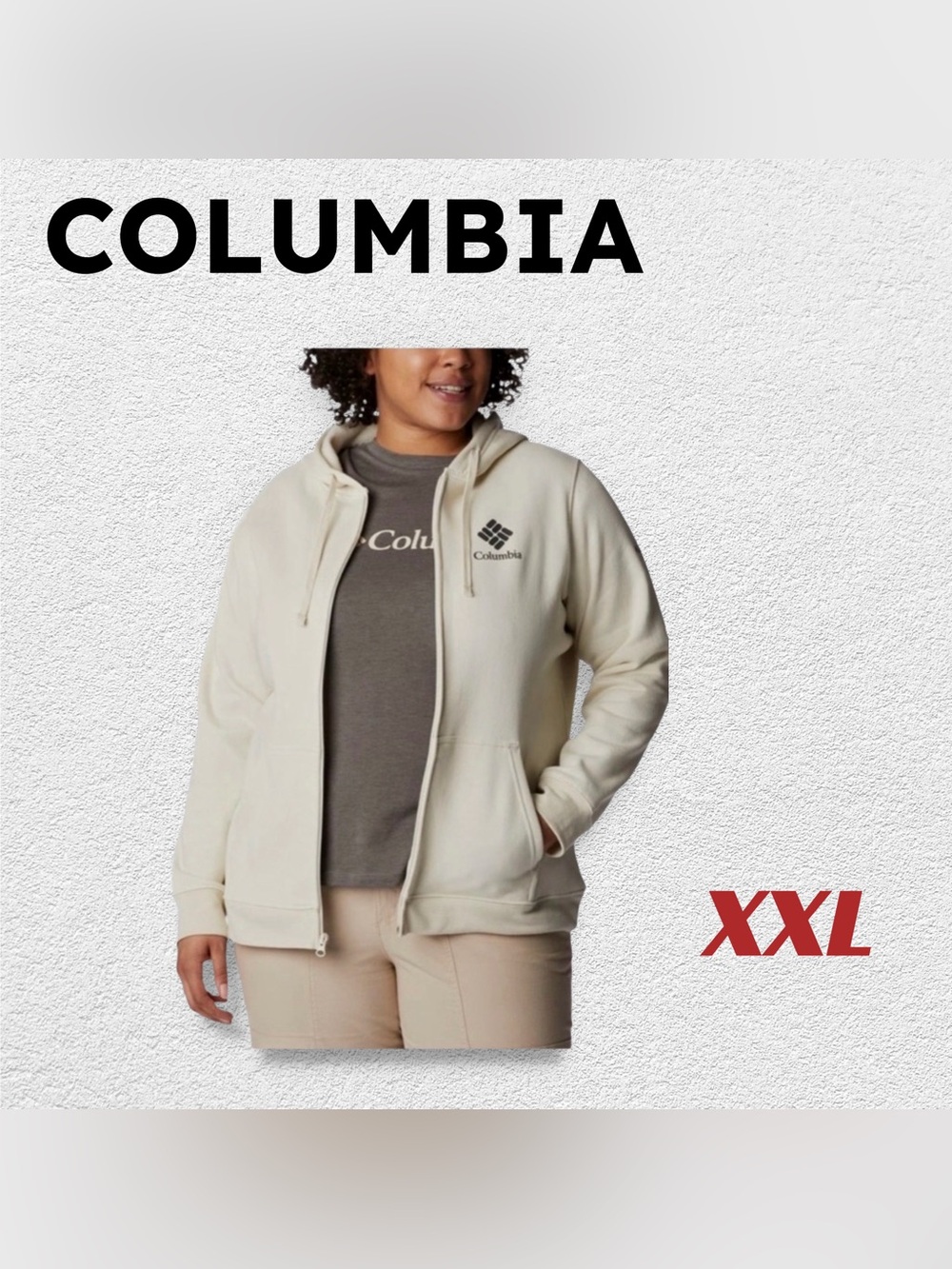🇺🇸👍GUC COLUMBIA | XXL | Cozy Cream Trek Graphic-Logo Full Zip Hoodie ❗️read